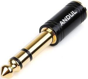 1/4''(6.35mm) Male to 1/8'' (3.5mm) Female Stereo Audio Jack Pure Copper Adapter for Headphone, Amp , 1 Pack-Black