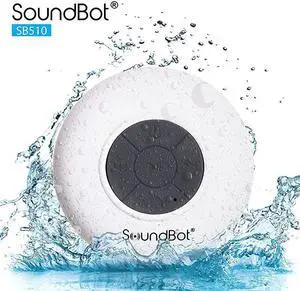 SB510 HD Water Resistant Bluetooth 30 Shower Speaker Handsfree Portable Speakerphone with Builtin Mic 6hrs of Playtime Control Buttons and Dedicated Suction Cup for Showers White