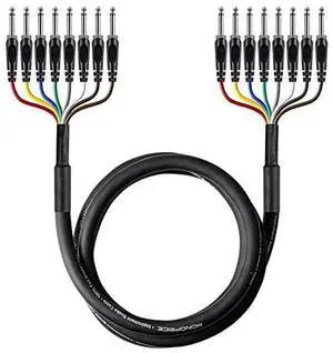 601496 8Channel 14 Inch TS Male to 14 Inch TS Male Snake 26AWG Cable Cd 6 Meter 20 Feet With 8 Balanced Mono Unbalanced Stereo Lines