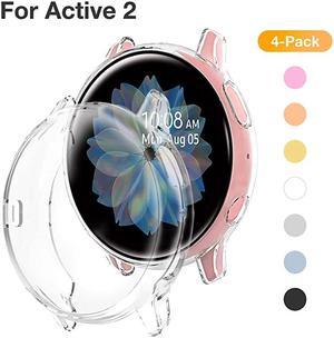 4 Pack Screen Protector Case Compatible for Samsung Galaxy Watch Active 2 44mm Silicone Rugged Bumper AllAround Protective Plated Shell Face cover Not Fit for Active 1 Active2 44mm 4Clear