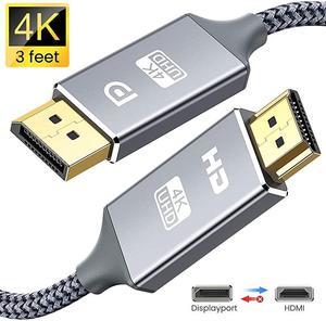 DisplayPort to HDMI Cable 10Ft 4K UHD Nylon Braided GoldPlated DPtoHDMI Unidirectional Cord DP to HDMI Male Chords Display Port to HDTV Monitor Video Cable DP Ports to HDMI Ports Connector