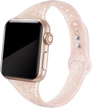 Sport Band Compatible with iWatch 38mm 40mm 42mm 44mm Shiny Bling Glitter Soft Slim Thin Narrow Small Replacement Silicone Strap Compatible for iWatch Series 6 5 4 3 2 1 SE Sport Edition Women