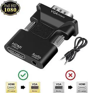 HDMI to VGA AdapterConverter 1080P HDMI Female to VGA Male Converter Adapter 35mm Audio Cable