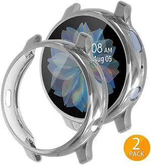 2 Pack  Compatible with Samsung Galaxy Watch Active 2 Screen Protector Case 44mm 40mm Soft TPU Bumper Full Around Cover for Samsung Galaxy Watch Active2 44 40 Silver 40mm