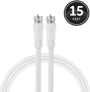 RG6 Coaxial Cable 15 ft FType Connectors Double Shielded Coax Input Output Low Loss Coax Ideal for TV Antenna DVR VCR Satellite Receiver Cable Box Home Theater White 33603