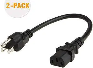 2Pack 6 Feet 18 AWG Universal Power Cord for NEMA 515P to IEC320C13 Cable 18M Black