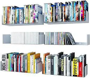U Shape Bookshelf Wall Mountable Metal CD DVD Storage Rack White Set of 6