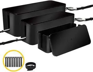 of Three Cable Management Boxes Organizer Large Storage Wires Keeper Holder for Desk TV Computer USB Hub System to Cover and Hide amp Power Strips amp Cords Black