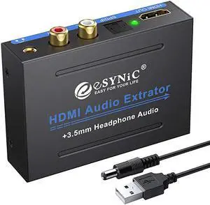 1080P HDMI Audio Extractor HDMI to HDMI + Optical TOSLINK SPDIF + Analog RCA LR +35mm Jack Stereo Audio Video Splitter Converter with Power ONOFF Switch Support Full HD1080p 3D