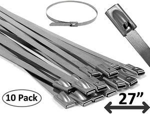 27" Stainless Steel Cable Ties Heavy Duty Metal Locking Zip Ties - 10 Pack