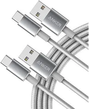 USB Type C Cable,  [2-Pack 6Ft] Premium Nylon USB-C to USB-A Fast Charging Type C Cable, for Samsung Galaxy S10 / S9 / S8 / Note 8, LG V20 / G5 / G6 and More(Silver)
