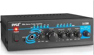 Home Audio Power Amplifier System 2X120W Mini Dual Channel Mixer Sound Stereo Receiver Box w RCA AUX Mic Input For Amplified Speakers PA CD Player Theater Studio Use  PTA4