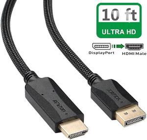 to HDMI Cable 10 Feet, DP (Display Port) to HDMI HDTV Cable Cord Nylon Braided Male to Male Supports Video and Audio Compatible with All DP Port Computer Laptop