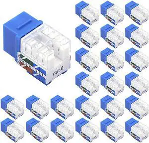 25Pack RJ45 Cat6 Keystone Jack 90 Degree Insert Punch Down Keystone Jack AdapterBlue UL Listed