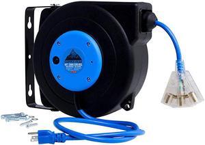 40 Foot Retractable Extension Cord Reel Ceiling or Wall Mount 12 Gauge Blue and Black