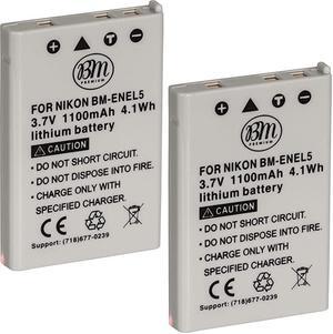 Premium 2Pack of ENEL5 Batteries for Nikon Coolpix P80 P90 P100 P500 P510 P520 P530 Digital Camera