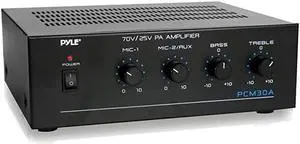 Compact Mini Home Power Amplifier 60W Smart Small Indoor Audio Stereo Receiver w RCA 2 Microphone IN 2570 Volt Outputs LED Input Selector For PA Amplified Speaker Sound System  PCM30A