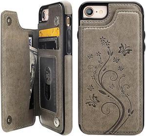 iPhone 7 iPhone 8 iPhone SE 2020 Case Wallet with Card Holder Embossed Butterfly Premium PU Leather Double Magnetic Buttons Flip Shockproof Protective Cover for iPhone 78SE 2020 CaseGray