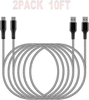 C Charger Cable Extra Long 10ft 2Pack Android -A to -C Fast Phone Charging Cord for Samsung Galaxy S10/S9/S8/s7/ Note/9/8/LG/Google Pixel 2/Motorola/PS5/Nintendo Switch/Kindle Fire/Xbox