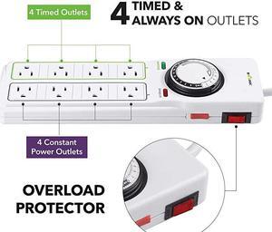 8 Outlet Surge Protector with Mechanical Timer 4 Outlets Timed 4 Outlets Always On White