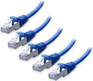 5Pack Snagless Short Cat6A SSTP SFTP Shielded Ethernet in Blue 5 ft