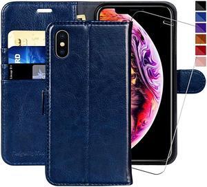 iPhone Xs MAX Wallet Case,6.5-inch, [Glass Screen Protector Included] Flip Folio Leather Cell Phone Cover with Credit Card Holder for Apple iPhone Xs MAX