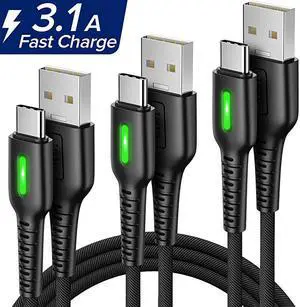 USB C Cable 3 Pack 31AQC 30 Fast Charging USB Type C Cable Nylon Braided 16+33+10ft Phone Charger Data Cables for Samsung Galaxy S20 S10 S9 S8 Plus Note 10 9 LG Google Pixel Moto Z3 Etc
