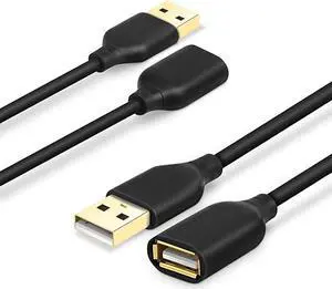2Pack USB 20 66ft2m USB Type A Male to A Female Extension Cord USB Cable Extender with GoldPlated Connectors Black