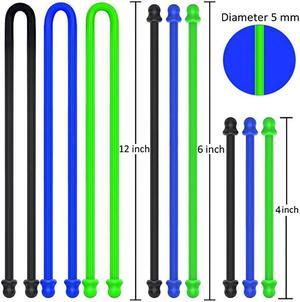 4-Inch, 6-Inch, 12-Inch Original Silicone Cable Tie, Steel-Core Silicone Twist Ties, Reusable Rubber Twist Tie, Cable Tie Straps. (3 Sizes in 3 Colors) for Organizing. (Dia 5mm)