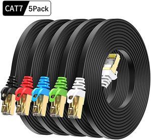 Cat7 Ethernet Cable 7FT 5 Pack Multi Color  Cat7 Flat RJ45 Computer Internet LAN Network Ethernet Patch Cable Cord 7Feet