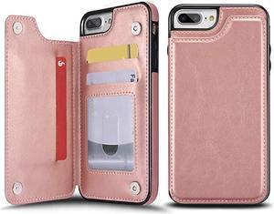 Case for iPhone 6 Plus 6S Plus Luxury PU Leather Case with Two Magnetic Clasp Card Slots Stand Function Practical Soft TPU Case Back Wallet Flip Cover for iPhone 6 Plus6S Plus Rose Gold