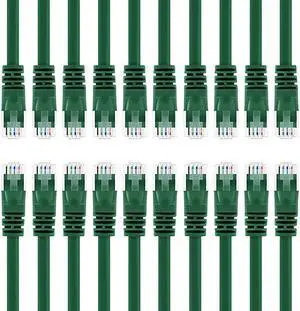 20 Pack Cat 6 Ethernet Cable Cat6 Snagless Patch 1 Foot Computer LAN Network Cord Green