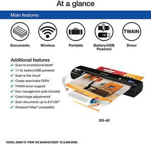 WorkForce DS-40 Wireless Portable Document Scanner for PC and Mac, Sheet-fed, Mobile/Portable,Black