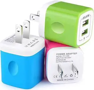 Wall Charger 3Pack 5V21AMP  Colorful 2Port USB Wall Charger Home Travel Plug Power Adapter Replacement for iPhone 77 plus 6s6s plus Samsung Galaxy S7 S6 HTC LG Table Motorola More