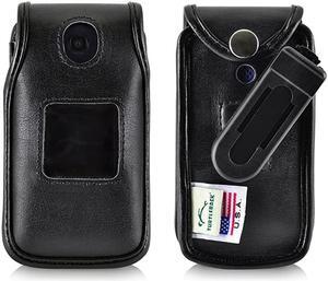 Fitted Case for Consumer Cellular Alcatel GO FLIP, Flip V, Phone Black Leather Also for ATT Cingular FLIP2 and T-Mobile 4044W, MYFLIP (A405DL) Ratcheting Removable Belt Clip