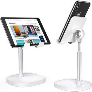 Cell Phone StandAngle Height Adjustable  Cell Phone Stand for DeskThick Case Friendly Phone Holder Stand for Desk Compatible with All Mobile PhonesWhite