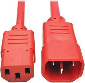 Standard Computer Power Extension Cord 10A 18 AWG IEC320C14 to IEC320C13 Red 3 ft P004003ARD
