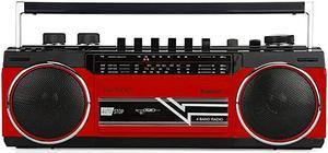 Cassette Boombox Retro Blueooth Boombox Cassette Player and Recorder AMFMSW1SW2 Radio4Band Radio USB and SD RED