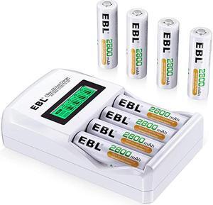 Rechargeable AA Batteries 2800mAh 8 Counts and LCD Smart Individual AA AAA Rechargeable Battery Charger for NiMH NiCD