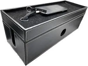 Cable Management Box Large, Computer Cord Organizer, Hide and Conceal, Power Cable Organizer, Computers and Desks, Black Stitched Leather