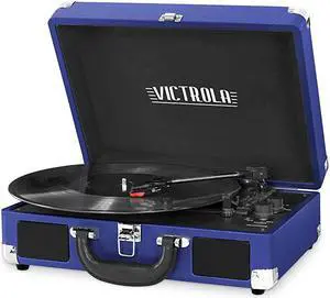 Vintage 3Speed Bluetooth Portable Suitcase Record Player with Builtin Speakers | Upgraded Turntable Audio Sound| Includes Extra Stylus | Cobalt Blue