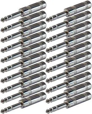 14quot Plugs for Patch Cables Balanced Cables Snakes TRS Male Stereo 14 Inch Phono 63mm Phone Plug Bulk 20 Pack