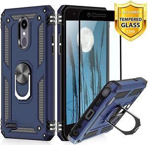 Phone Case Compatible with LG Aristo 4,Aristo 4 Plus +,Escape Plus,K30 2019,Arena 2,Tribute Royal,Journey LTE, [Full Coverage Tempered Glass Screen Protector] Metal Ring Magnetic Support (Blue)