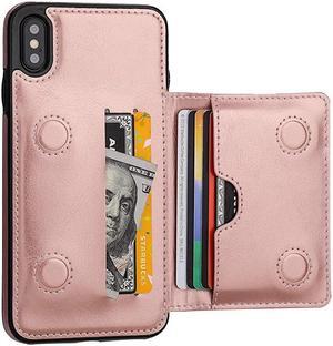 iPhone Xs Max Wallet Case with Credit Card Holder, Leather Kickstand Durable Shockproof Protective Hidden Magnetic Closure Cover for iPhone Xs Max 6.5 Inch(Rose Gold)