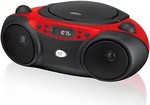 Inc Portable TopLoading CD Boombox with AMFM Radio and 35mm Line In for MP3 Device RedBlack