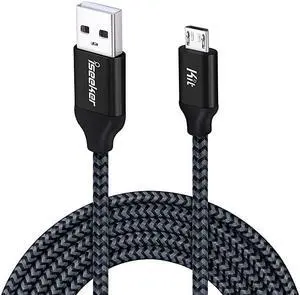 USB Cable PS4 15FT,iSeeker Black Extra Long Durable Braided Type A Male to -B Male Charging Data Cord Compatible Samsung Galaxy S6 S7 Edge, PS4 Controller, BLU, Moto, Nexus, Smartphone
