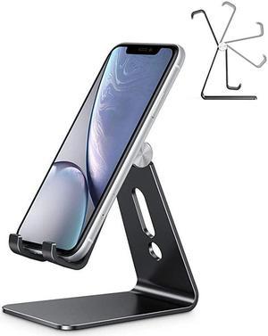 Adjustable Cell Phone Stand  Aluminum Desktop Cellphone Stand with AntiSlip Base and Convenient Charging Port Fits All Smart Phones Black