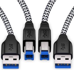 USB 30 Cable A Male to B Male  2Pack 6ft long USB 3 Cable braided USB 30 A to B Cable Cord White