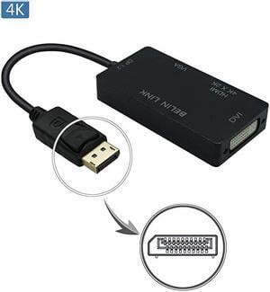 to HDMI VGA DVI Adapter Displayport to HDMI 4K Adapter 3 in 1 Display Port to HDMI VGA DVI Converter Male to Female GoldPlated Diamond Shaped 4K Rectangle Black