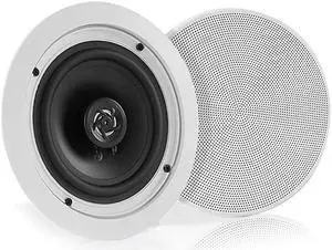 525 Pair Bluetooth Flush Mount Inwall Inceiling 2Way Speaker System Quick Connections Changeable RoundSquare Grill Polyprone Cone Polymer Tweeter Stereo Sound 150 Watt PDICBT552RD